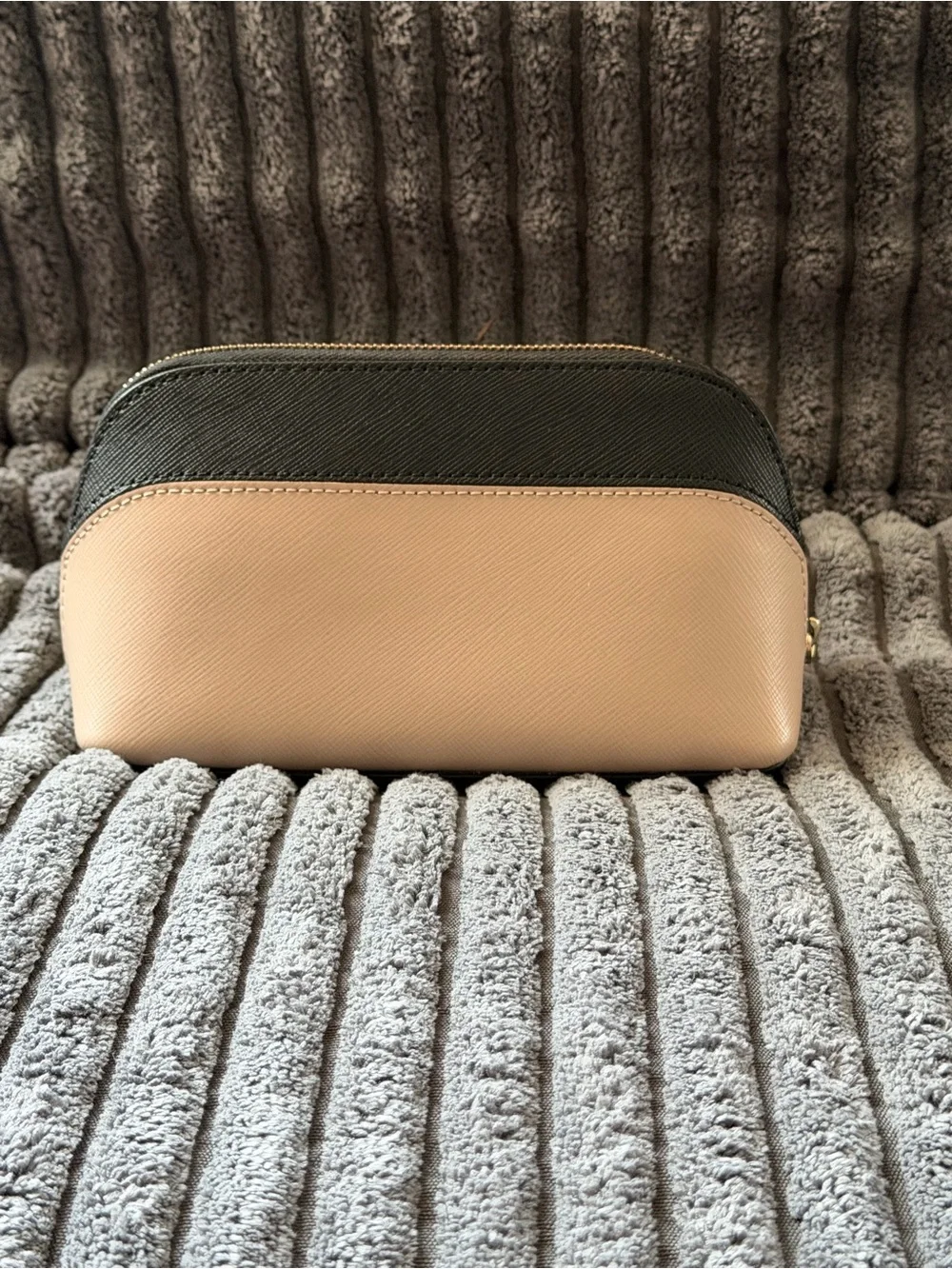 Kate Spade New York Colorblock Cosmetic Makeup Bag Beige Black